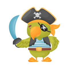 Cute parrot pirate. Vector illustration on white background.