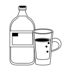 healthy drink juice nature cartoon in black and white