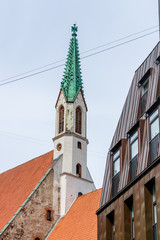 a church tower in Riga, Latvia