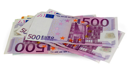 Five hundred Euros banknotes isolated on a white background