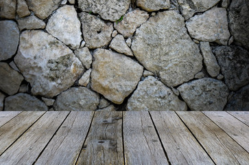 wooden shelf store with nature background