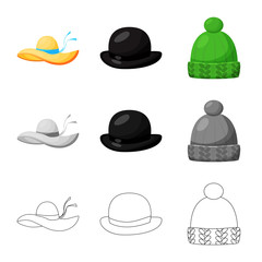 Isolated object of clothing and cap icon. Collection of clothing and beret stock vector illustration.