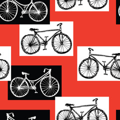 Seamless pattern of sketches of old bicycles