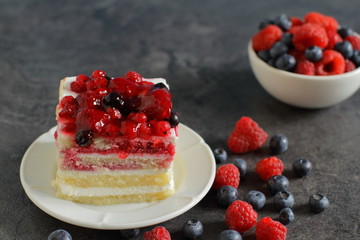 Summer dessert with delicate vanilla cream and fresh berries