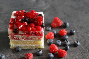 Summer dessert with delicate vanilla cream and fresh berries