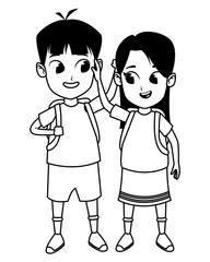 adorable cute children childhood cartoon in black and white