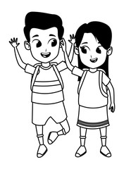 adorable cute children childhood cartoon in black and white
