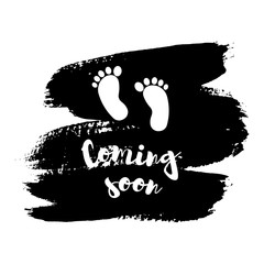 Coming soon, vector illustration with baby footprint