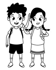 adorable cute children childhood cartoon in black and white