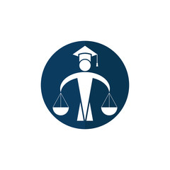 Law and Attorney Logo Design. Man holding scales of justice logo.