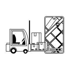 logistic and delivery shipping cartoon in black and white