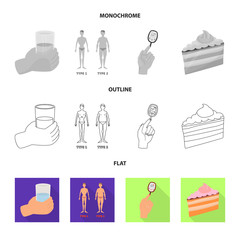 Isolated object of diet and treatment icon. Set of diet and medicine vector icon for stock.