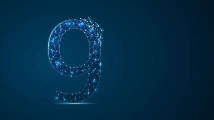 number nine 2D low poly abstract illustration consisting of points, lines, and shapes in the form of planets, stars and the universe. Raster digit 9 wireframe concept.