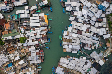 Drone photo of Tai O village in Hong Kong.