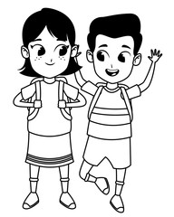 adorable cute children childhood cartoon in black and white