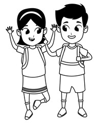 adorable cute children childhood cartoon in black and white