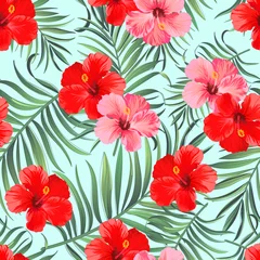 Tuinposter   Trendy vector pattern in tropical style. Seamless botanical print for textile, print, fabric on hand drawn background. © Logunova  Elena