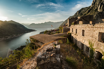 Fototapeta premium Bay of Kotor view from the hill above the town, Montenegro.