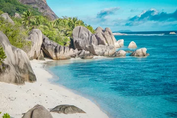 Crédence de cuisine en verre imprimé Anse Source D'Agent, île de La Digue, Seychelles The most beautiful beach of Seychelles - Anse Source D'Argent
