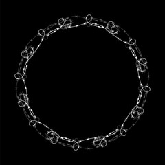 Barbed Wire Circle Isolated on Black Background. Stylized Prison Concept. Symbol of Not Freedom. Metal Frame Circle.