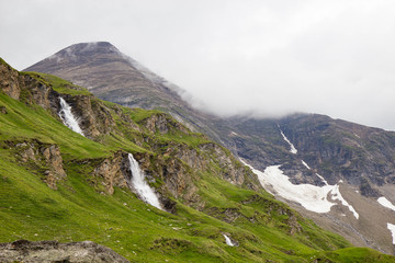 High mountains waterfall at Grossglockner High Alpine Road, Austria