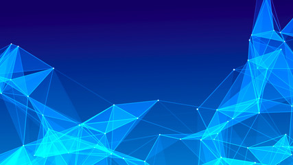 Abstract polygonal space. Futuristic blue background. Connection dots and lines structure. Triangular business wallpaper.