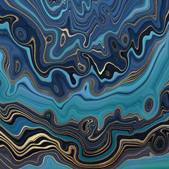 abstrakcyjne tło, sztuczna tekstura kamienia, modny niebieski marmurkowy efekt ze złotymi żyłami, kreatywny agat, artystyczna marmurowa ilustracja, sztuczny modny kamień, nowoczesna elegancka marmurkowa powierzchnia - 279022617