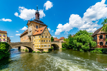 Bamberg old historic city in Bavaria with old town hall in wonderful sommer weather