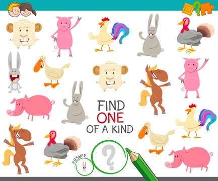 one of a kind game with cartoon farm animals