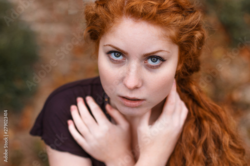 Portrait Of A Sad Red Haired Girl Sadness And Melancholy In