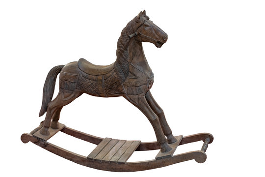 Wooden Rocking Horse On White Background Isolated