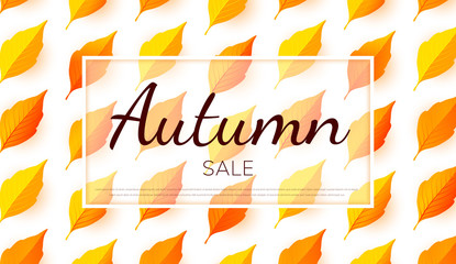 Autumn sale background with leaves. Vector illustration