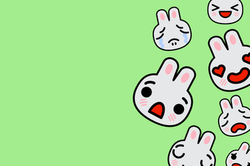 Template banner with place for text - funny Emoji bunnies Vector illustration