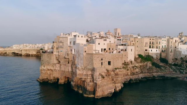 Aerial View panorama of town Polignano a Mare, drone shot