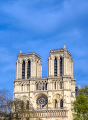 Naklejka na ściany i meble Notre Dame Cathedral on the Seine River in Paris, France after the fire on April 15, 2019.