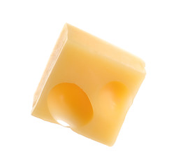 Cube of delicious cheese isolated on white