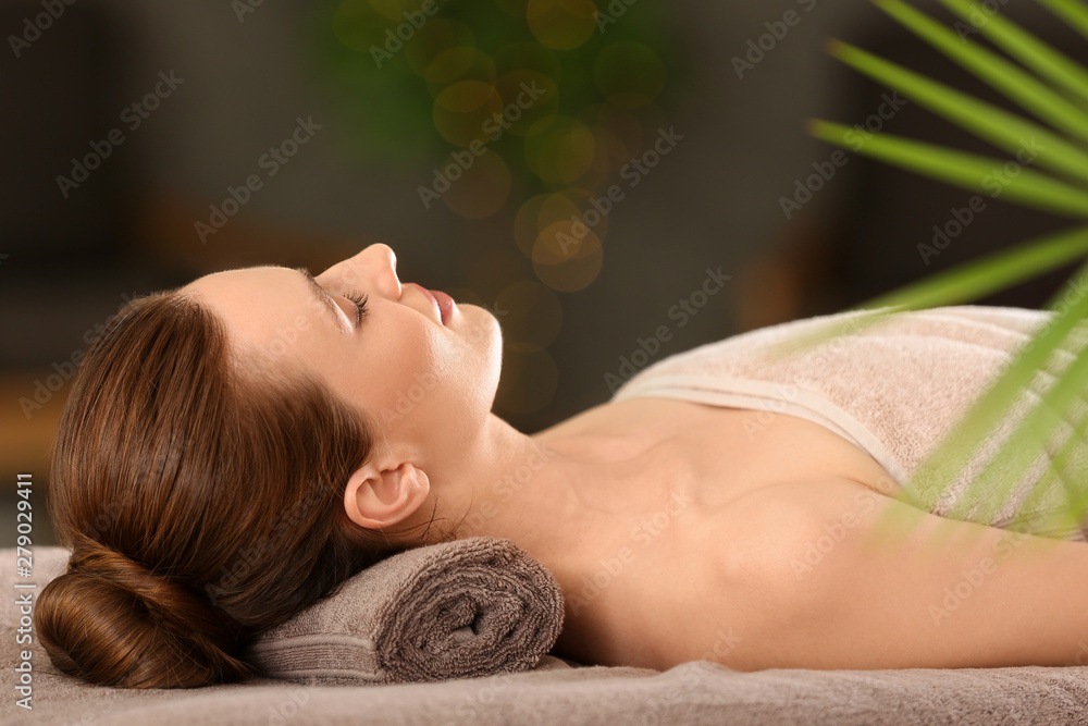 Canvas Prints Beautiful young woman relaxing in spa salon