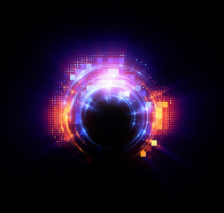 Vivid abstract background. Beautiful design of rotation frame.  .Mystical portal. Bright sphere lens. Rotating lines. Glow ring. .Magic neon ball. Led blurred swirl. Spiral glint lines.
