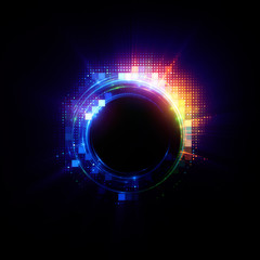 Vivid abstract background. Beautiful design of rotation frame.  .Mystical portal. Bright sphere lens. Rotating lines. Glow ring. .Magic neon ball. Led blurred swirl. Spiral glint lines.