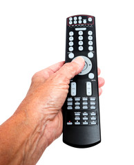 Hand Holding Long Remote Isolated On White