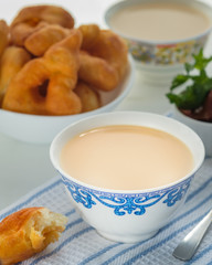 Asian traditional dish. Mongolian, Kalmyk, Buryat, Tibetan, Tuvan tea. Tea with milk, salt, butter, nutmeg, Bay leaf, black pepper. Cuisine of nomadic peoples.