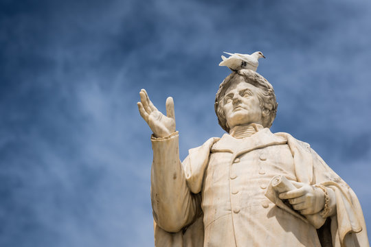 White Bird Sitting On Top Dionysios Solomos Statue