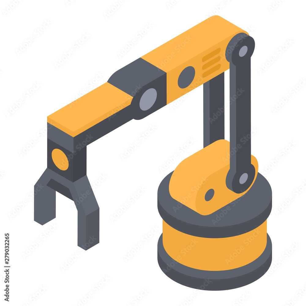 Poster robot arm icon. isometric of robot arm vector icon for web design isolated on white background