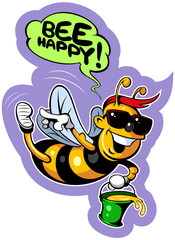 Obraz na płótnie Canvas Cartoon style smiling happy bee in sunglasses, vector cartoon character.