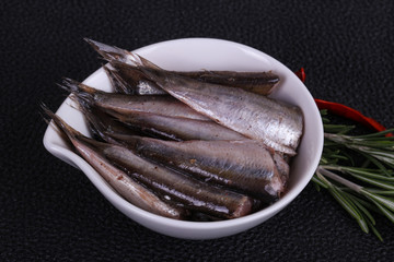 Anchovy fish snack in the bowl
