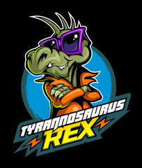 Comic book, cartoon style tyrannosaurus in the leather jacket and with the sunglasses, vector image