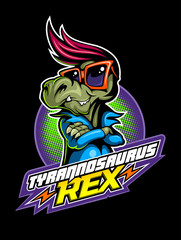 Comic book, cartoon style tyrannosaurus in the leather jacket and with the sunglasses, vector image