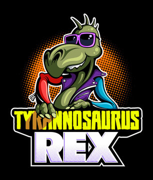 Comic book, cartoon style tyrannosaurus in the leather jacket and with the sunglasses, vector image