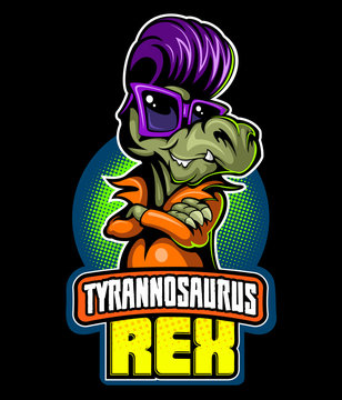 Comic book, cartoon style tyrannosaurus in the leather jacket and with the sunglasses, vector image