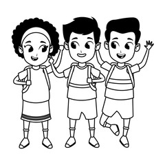 childhood cute school students cartoon in black and white